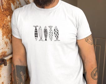 Artsy Sardine T-Shirt: Hand-Drawn Style Fish Design