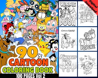 90s Cartoon Coloring Pages: Vol 2 - 100 Printable Designs (PDF Download)