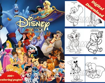 100 Disney CARTOON MIX coloring pages /printable coloring/birthday coloring/ party coloring pages/ coloring book pages pdf/colored paper