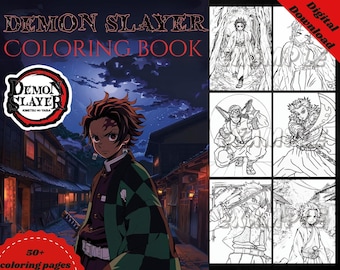 50 demon slayer anime coloring book page ,A4 sıze pdf Download, kids coloring Activity,coloring book,coloring pages cartoon coloring page