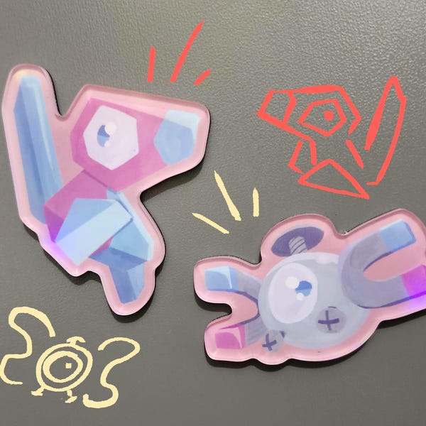 PokeMagnets - Aimants de réfrigérateur en acrylique holographique magnémite et porgone
