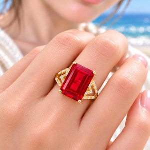 Birthday Gifts, Gifts for Sister, Personalized Jewelry, 1 Ruby 10 × 14 mm, 925 Sterling Silver, Art Deco Ring, Engraved Ring, Ring Setting