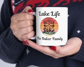 Personalized Lake Life Mug: Family Lake House Coffee Cup, 11oz