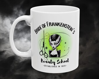 Bride of Frankenstein Beauty School Mug: Spooky Halloween Coffee Cup