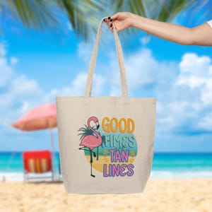 Flamingo Canvas Einkaufstasche, gute Zeiten und Tan Lines Beach Pool Tasche, Spaß Sommer Zitat Tote Shopper