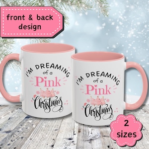 Tazza di Natale rosa: decorazione festiva per le feste, regalo per gli amanti del rosa