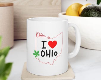 Taza de cerámica con forma de corazón de Ohio: recuerdo del estado