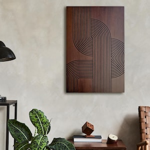 Tralleis Holz Wandkunst 3D Für Zuhause Nussbaum Handgefertigt Zeitgenössisch Natürlich Einzigartig Ethnische Kunst Weihnachten Housewarming Geschenk Aletheia TW01-S-MU