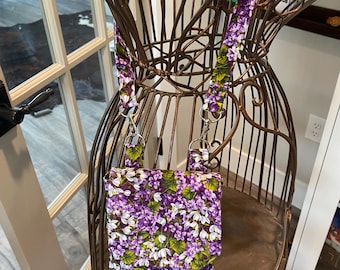 Purple Floral Crossbody Purse: Cotton Dragonfly Phone Bag