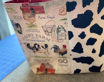 Handmade Farm Fresh Tote Bag: Barnyard Animals, Divided Canvas Market Bag