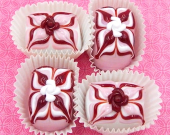 Hulet Glass Chocolate, Pink Red White Art Glass, Collectible Valentine Gift