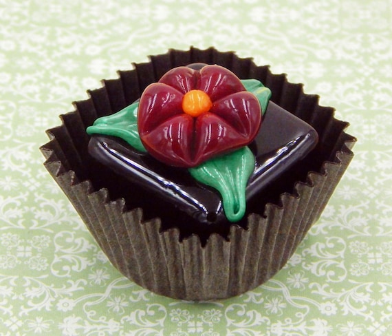 Collectible Hulet Glass Chocolate, Red Flower, Gift, Tabletop Decor