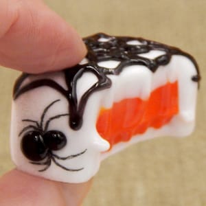 B25-012WKO Collectible Art Glass Spider Bite Chocolate with Orange Filling , Halloween Decor, Halloween Gift, Table Top, Hulet Glass