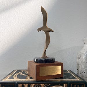 Minimalist Brass Bird Sculpture: Vintage Yacht Club Trophy 1989 San Juan Sailing