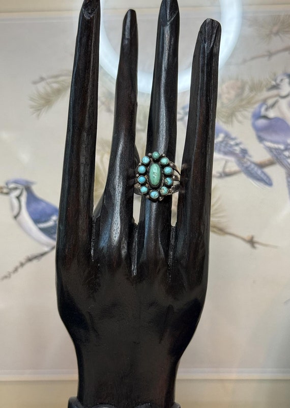 Small Sterling Turquoise Cluster Ring - image 2