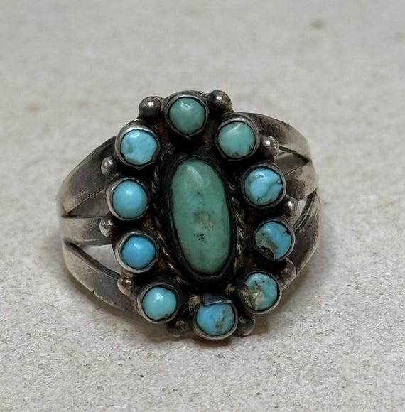 Small Sterling Turquoise Cluster Ring - image 4
