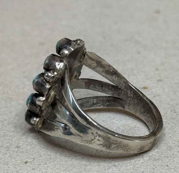 Small Sterling Turquoise Cluster Ring - image 7