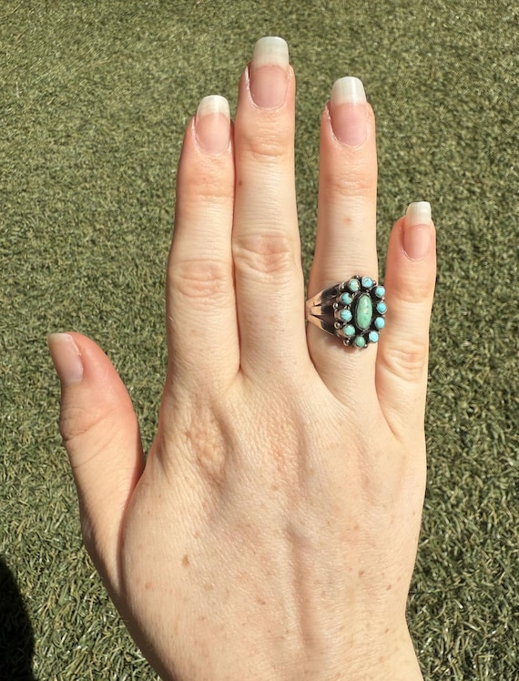 Small Sterling Turquoise Cluster Ring - image 1