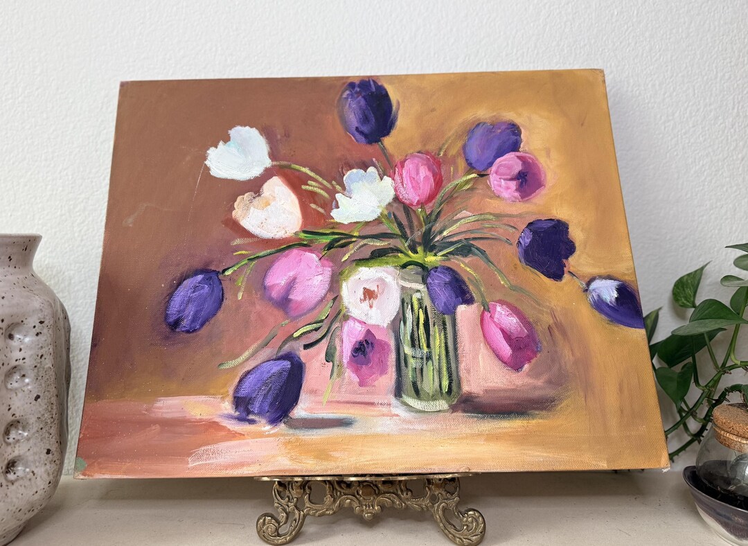 Tulip Oil Painting: Floral Still Life Study on Board - Etsy