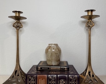 Art Nouveau Brass Candlesticks: Swedish Jugendstil Candle Holders