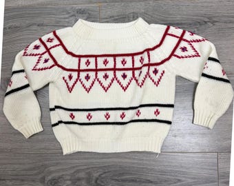 ヴィンテージ ノルディックニット キッズセーター – レッド ブルー ブラック フェアアイル – サイズ 4T