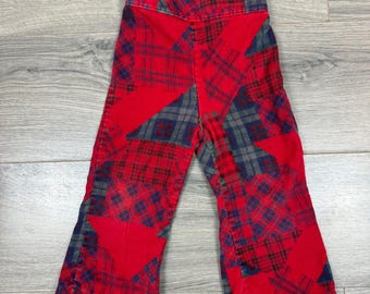 Vintage Health‑tex 70s Patchwork Plaid Red Corduroy Bell Bottom Pants 3T USA