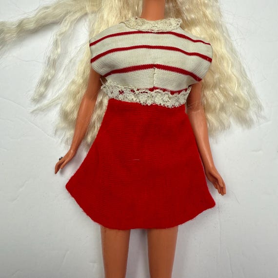 vintage barbie red and white dress Vintage Red and White Striped Barbie/Clone Doll Dress
