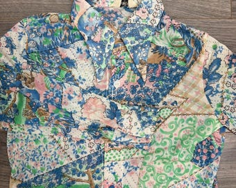 Shirts by Cracker VTG Patchwork Landskapstryck Knappad L/S Transparent Skjorta S/M