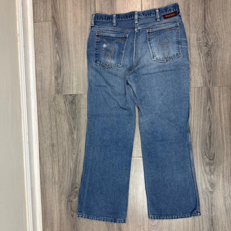 Vintage Wrangler USA Western High Rise Straight Leg Jeans 30x26 Blue Denim image 12