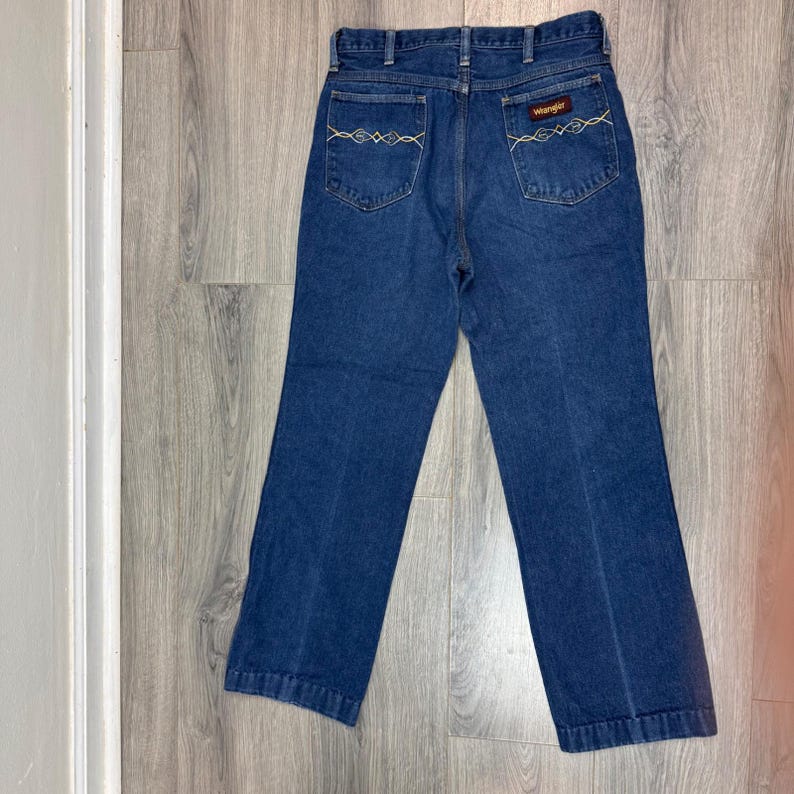 Vintage Wrangler Men's Straight Leg Jeans 29.5x28 Dark Wash USA Made Western image 9