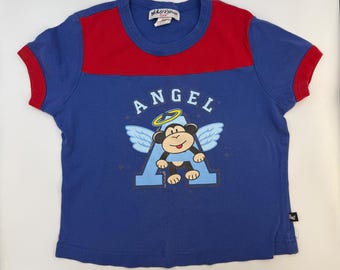 Self Esteem Girls Angel Monkey Tee Blue Graphic Shirt Sz M Cotton Vintage Y2K