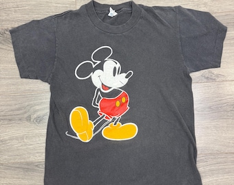 Vtg Disney Mickey Mouse T‑Shirt Adult S Black Made in USA Off‑Center Print 90s