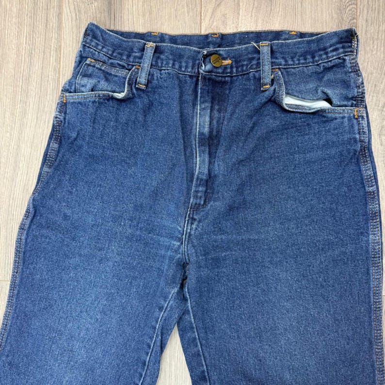 Vintage Wrangler Men's Straight Leg Jeans 29.5x28 Dark Wash USA Made Western image 4
