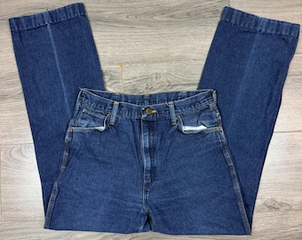 Vintage Wrangler Men's Straight Leg Jeans 29.5x28 Dark Wash USA Made Western