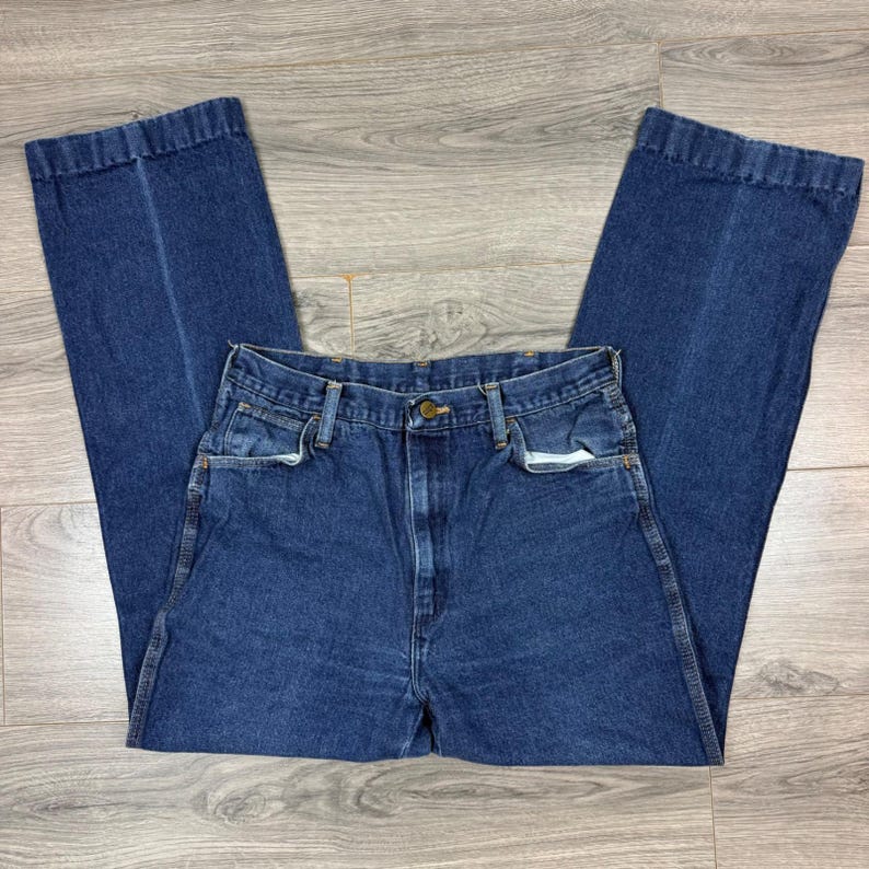 Vintage Wrangler Men's Straight Leg Jeans 29.5x28 Dark Wash USA Made Western image 1