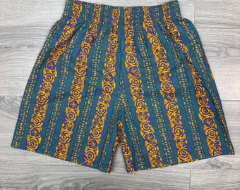 Vintage USA H&H Fashions Tribal Print Elastic Waist Cotton Blend Shorts Medium