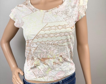 Vintage Cracker Cottagecore Baby Tee XS Girls 12–14 Pastel Garden Whimsical