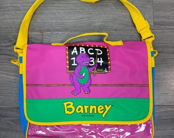 Rare Vtg 1992 Barney the Dinosaur Messenger Bag Pink Blue Yellow Lyons Group 90s