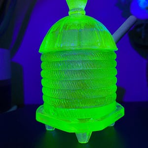 Wilkerson Uranium Glass Footed Honey Pot