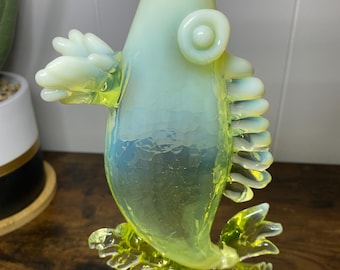 Rare VINTAGE James Whitehurst Limited Edition Vaseline Opalescent Trophy Fish – #5 of Only 5 Made - Fenton Topaz Glass !