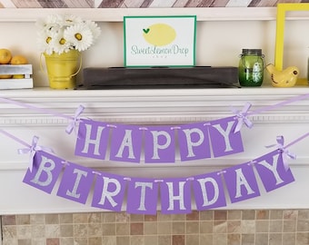 Purple Girl Birthday Banner – Silver Glitter, Lilac Party Decor