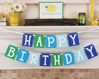Boy Birthday Banner – Blue, Green, Aqua Party Decor