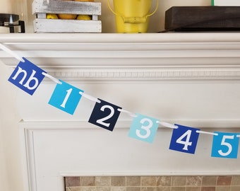 Ombre Blue 12-Month Boy Photo Banner – First Birthday Decor