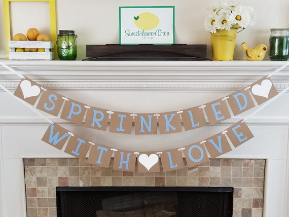 SPRINKLED with LOVE Banner - Sprinkle Decoration Baby Decor - Bridal Shower - Boy - White Light Blue Il_570xn