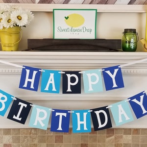birthday banner boy blue - Happy Birthday - ombre - first 1st birthday decorations decor - Light Navy Royal - Personalized LARGE 4.25x5.25