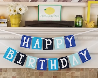 Blue Ombre Birthday Banner – Royal Navy, Personalized Party Decor