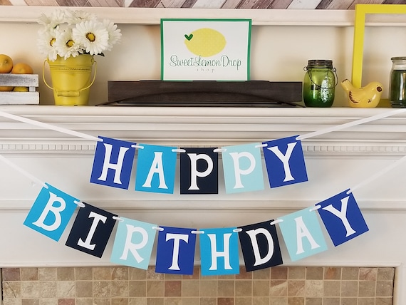 Birthday Banner Boy Blue Happy Birthday Ombre First 1st Etsy