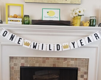Wild One Birthday Banner – Gold Crown, First Birthday Decor