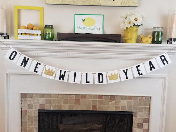 Wild One Birthday Banner - ONE WILD YEAR - First Decorations Decor Crowns - Where the Wild Things Are - 1st Boy Banner - Party Sign - Crown Il_570xn