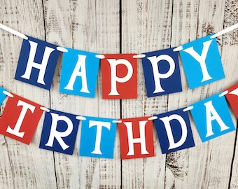 Personalized Happy Birthday Banner – Blue and Red Party Decor